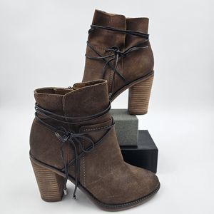 Franco Sarto Edaline Boot Women's 5.5‎ Brown Leather Block Heel Bootie Tie Up